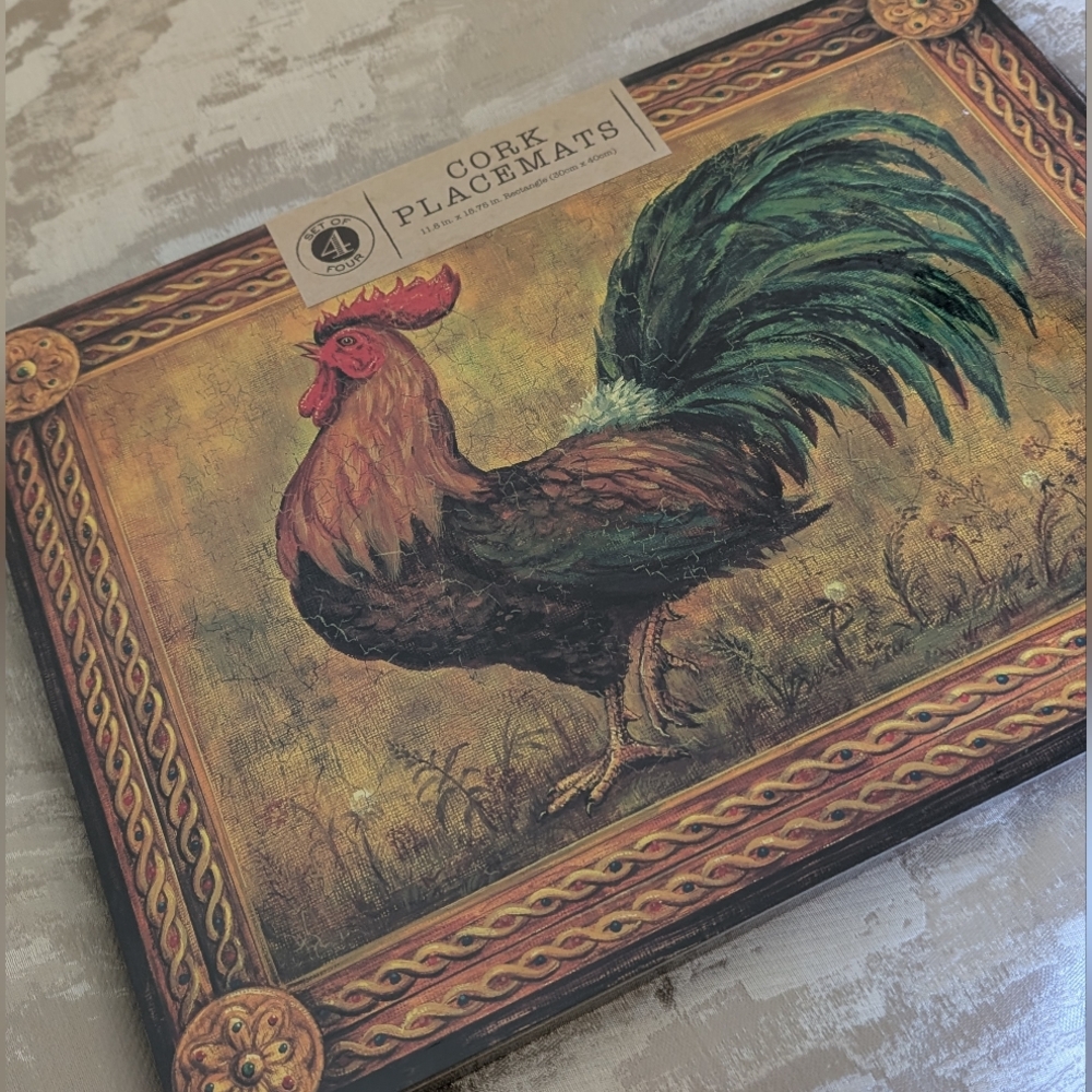 NEW BENSON MILLS CORK TABLE PLACEMENS "ROOSTER PRIDE " SET OF FOUR - Picture 4 of 6